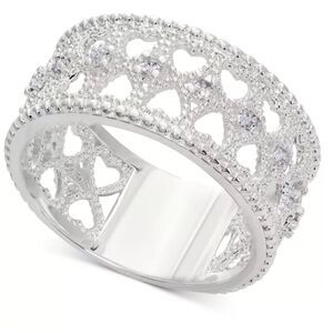 Charter Club Silver-Tone Pave Openwork Heart Ring Size 6 New in Box